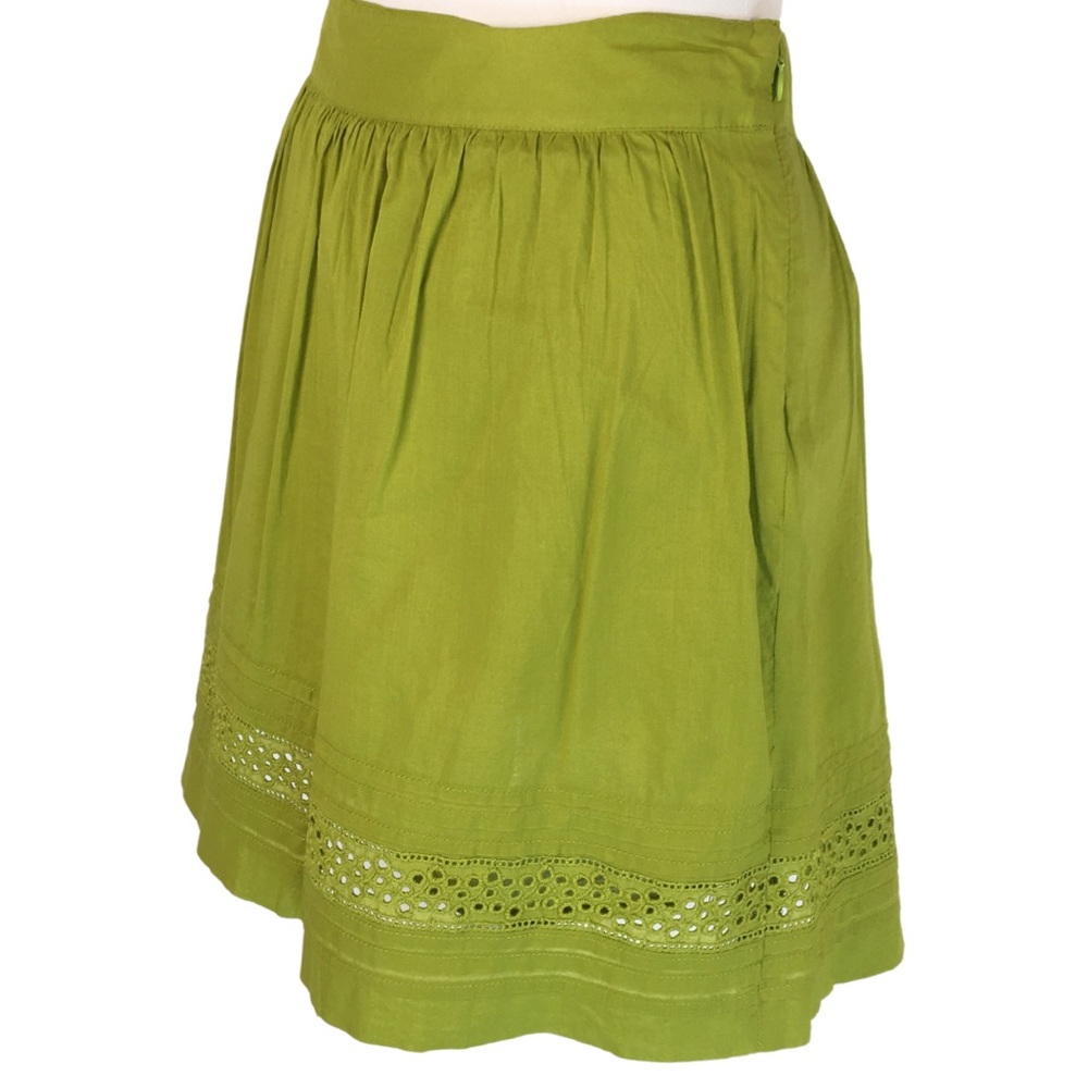Loft Green Cotton Eyelet Delicate Gathered Layered Skater Skirt Petite size 2P - Picture 5 of 13